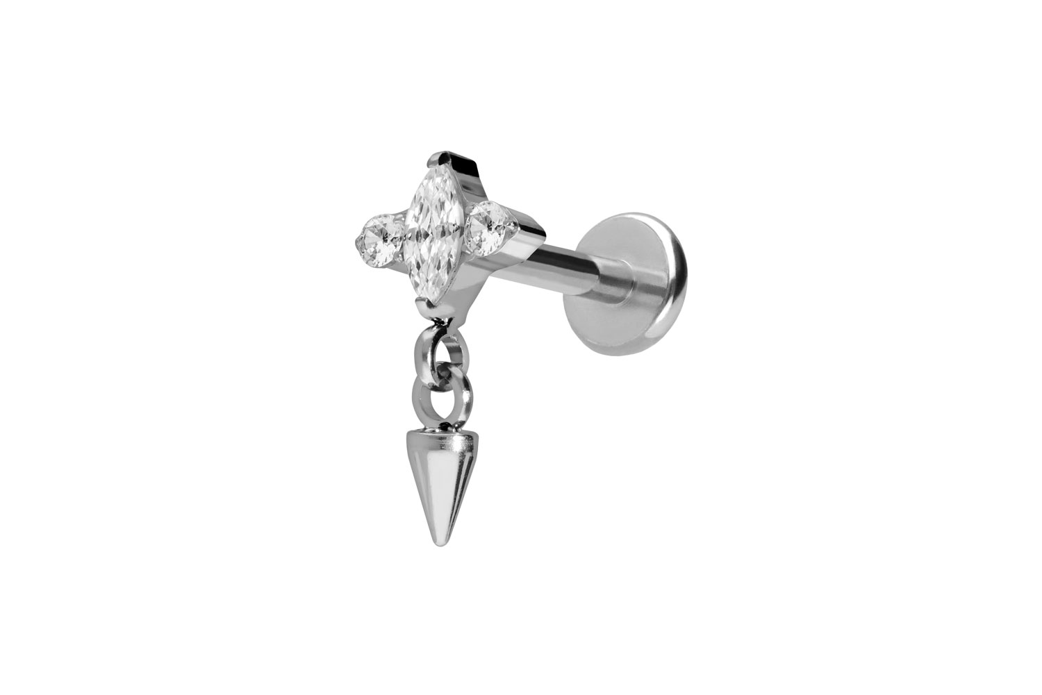 Titan Labret Piercing mit Innengewinde EINGEFASSTE KRISTALLE + SPITZE